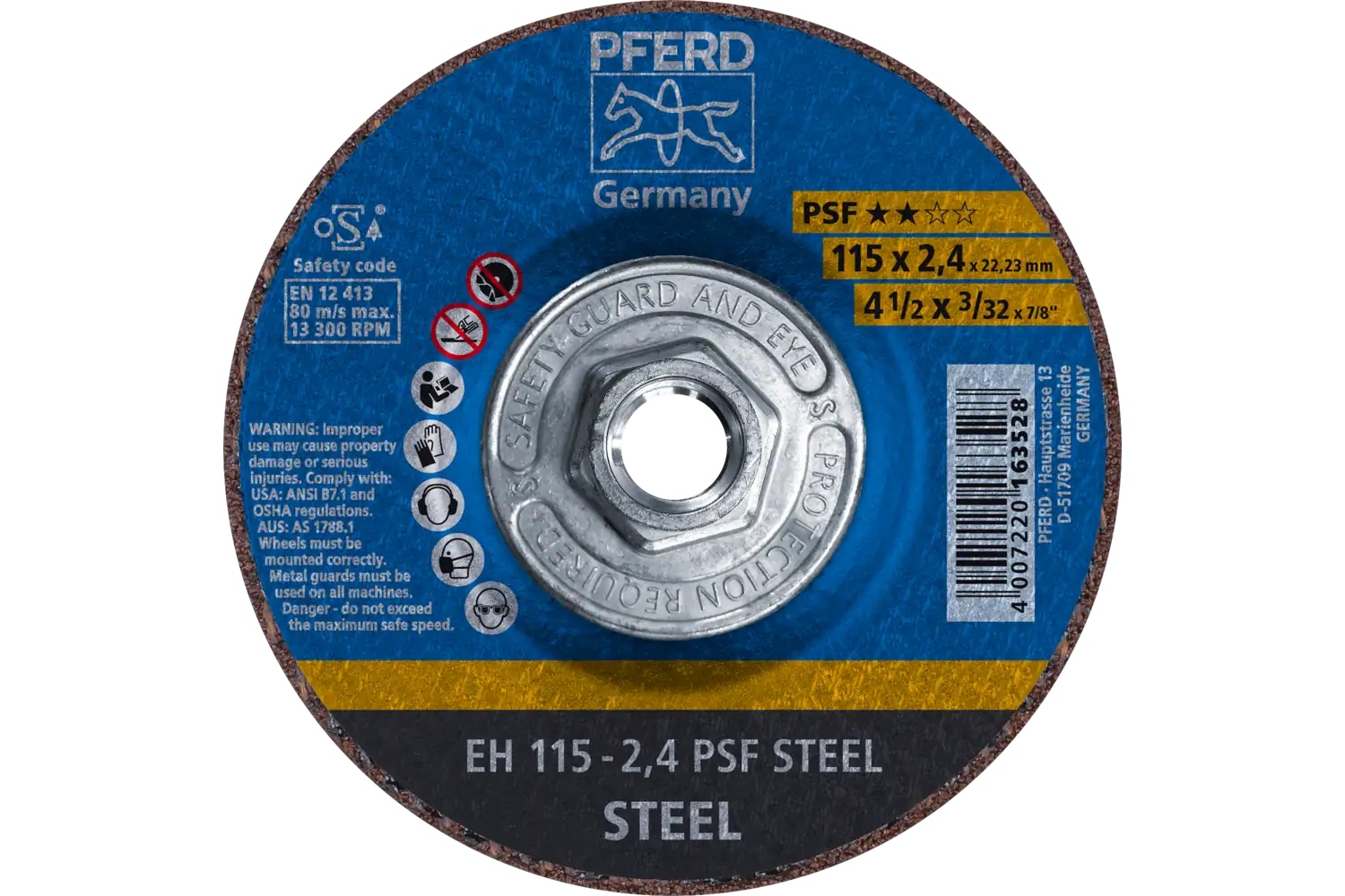Picture of Pferd Cut-Off Wheel, 4-1/2" X 3/32 X 5/8-11, Psf Steel, T27, Aluminum Oxide